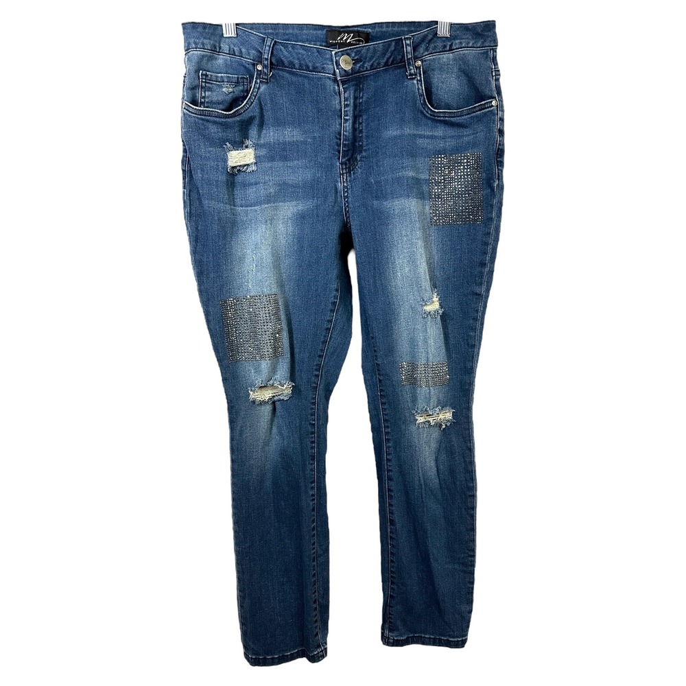 Midnight‎ Velvet Size 14 Jeans Rhinestone Distressed Blue Skinny Mid Rise 829